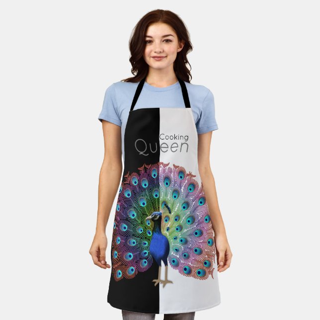 Custom Cooking Queen Colourful Peacock Apron (Worn)