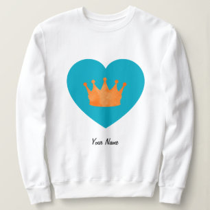 Custom Cool Aesthetic Orange Crown in Blue Heart Sweatshirt