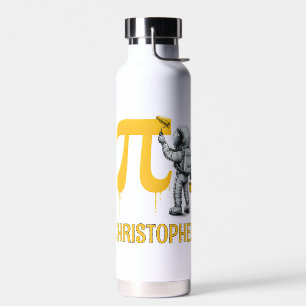 Custom Cool Astronaut Painting Pi Symbol Pi Day  Water Bottle