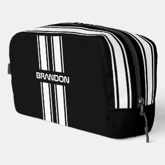 Custom Cool Black And White Auto Race Sport Stripe Dopp Kit
