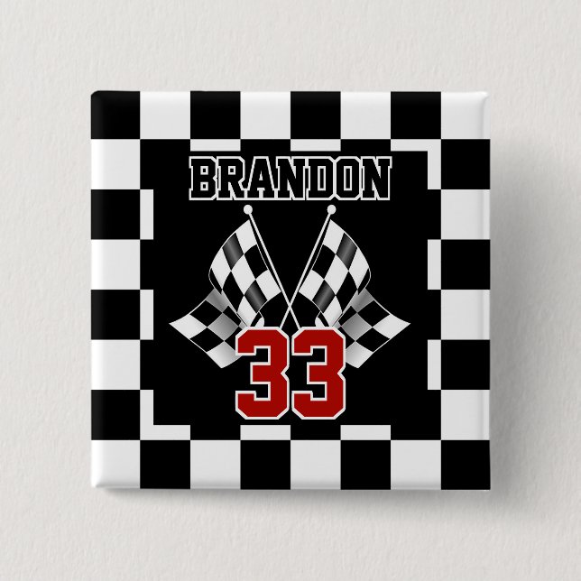 Custom Cool Black And White Chequered Flag Pattern 2 Inch Square Button (Front)