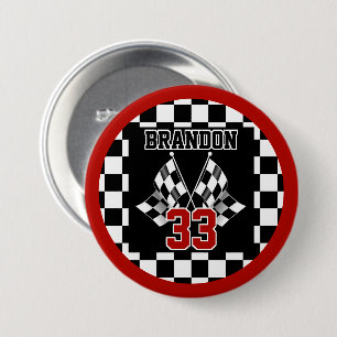 Custom Cool Black And White Chequered Flag Pattern 3 Inch Round Button