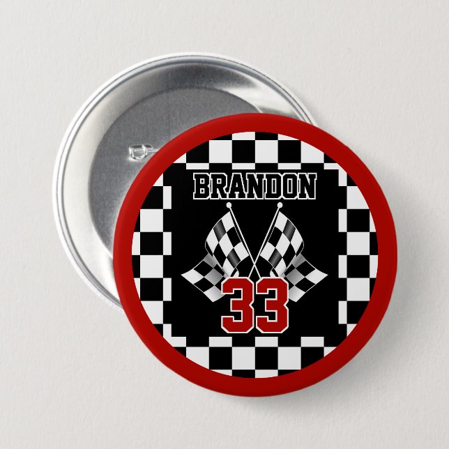Custom Cool Black And White Chequered Flag Pattern 3 Inch Round Button (Front & Back)