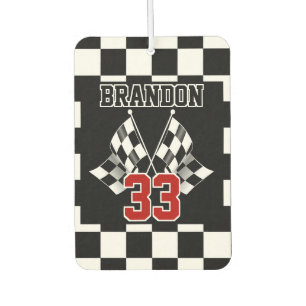 Custom Cool Black And White Chequered Flag Pattern Air Freshener