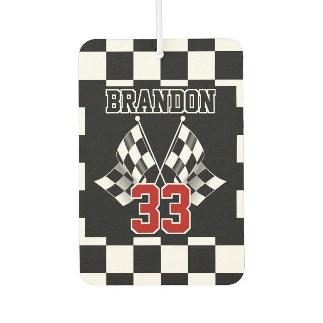 Custom Cool Black And White Chequered Flag Pattern Air Freshener (Front)