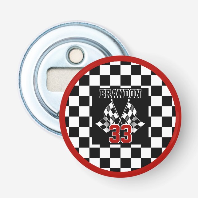 Custom Cool Black And White Chequered Flag Pattern Bottle Opener (Front)
