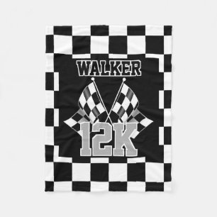 Custom Cool Black And White Chequered Flag Pattern Fleece Blanket