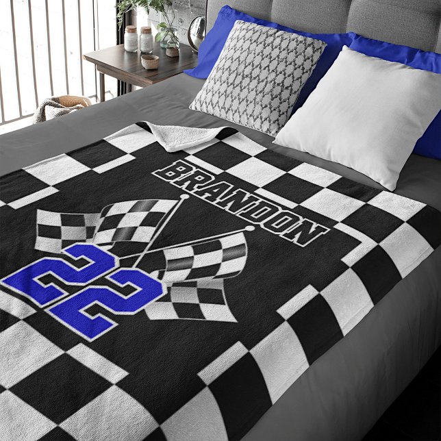 Custom Cool Black And White Chequered Flag Pattern Fleece Blanket (Creator Uploaded)
