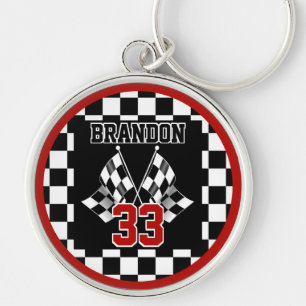 Custom Cool Black And White Chequered Flag Pattern Keychain