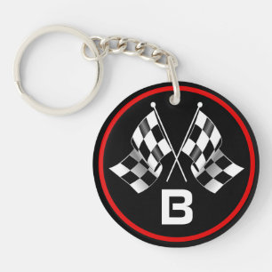 Custom Cool Black And White Chequered Flag Pattern Keychain
