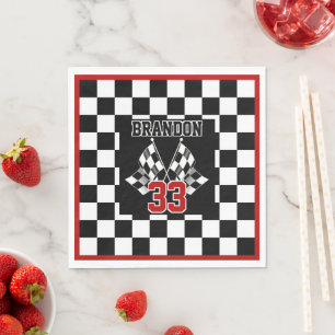 Custom Cool Black And White Chequered Flag Pattern Napkin