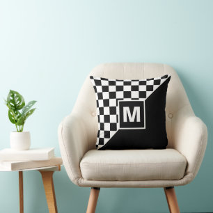Custom Cool Black And White Chequered Flag Pattern Throw Pillow