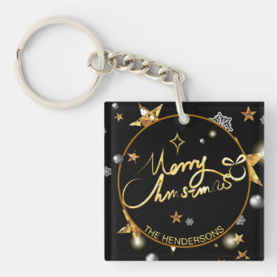 Custom Cool Black & Gold Metallic Christmas Keychain