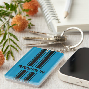 Custom Cool Blue And Black Auto Race Sport Stripes Keychain