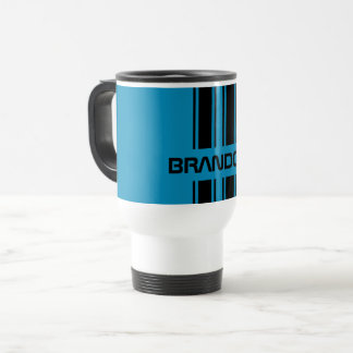 Custom Cool Blue And Black Auto Race Sport Stripes Travel Mug