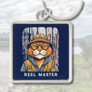 Custom Cool Cat Retirement Gifts for Fisherman Dad Keychain