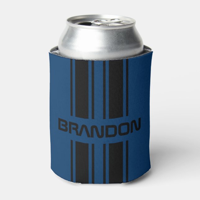 Custom Cool Dark Blue Black Auto Race Sport Stripe Can Cooler (Can Front)