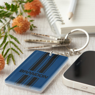 Custom Cool Dark Blue Black Auto Race Sport Stripe Keychain