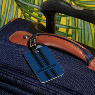 Custom Cool Dark Blue Black Auto Race Sport Stripe Luggage Tag