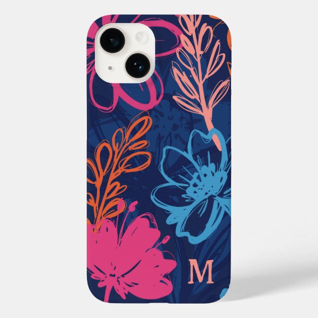 Custom Cool Floral Boho Colourful Monogram Tropica Case-Mate iPhone Case (Back)