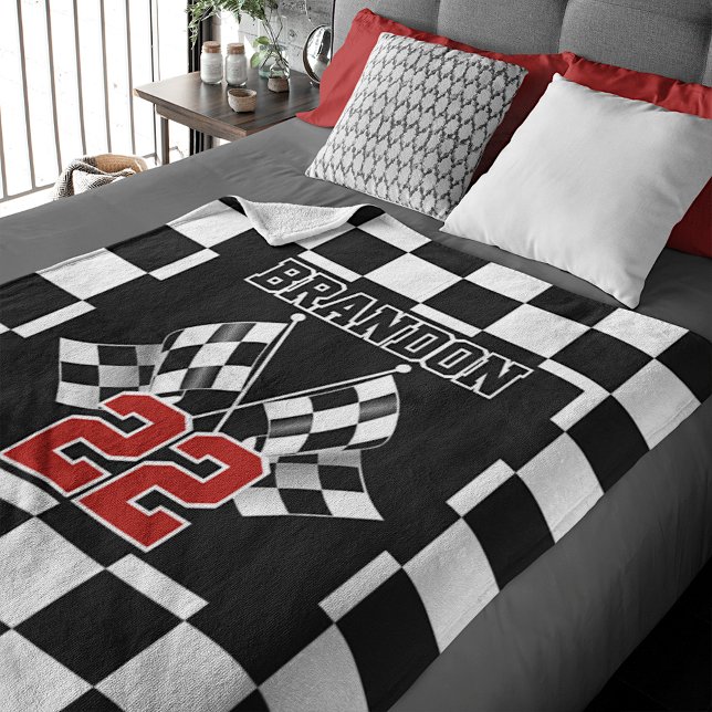Custom Cool Fun Black White Chequered Flag Pattern Fleece Blanket (Creator Uploaded)