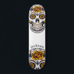 Custom Cool Illustrated Skull Skateboard<br><div class="desc">Cool illustrated sugar skull skateboard with roses personalized with your name. A bold in your face vibe for boarding.</div>