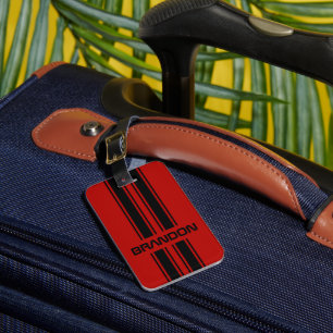 Custom Cool Red And Black Auto Race Sport Stripes Luggage Tag