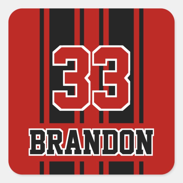 Custom Cool Red And Black Auto Race Sport Stripes Square Sticker (Front)