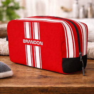 Custom Cool Red And White Auto Race Sport Stripe Dopp Kit