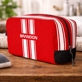 Custom Cool Red And White Auto Race Sport Stripe Dopp Kit