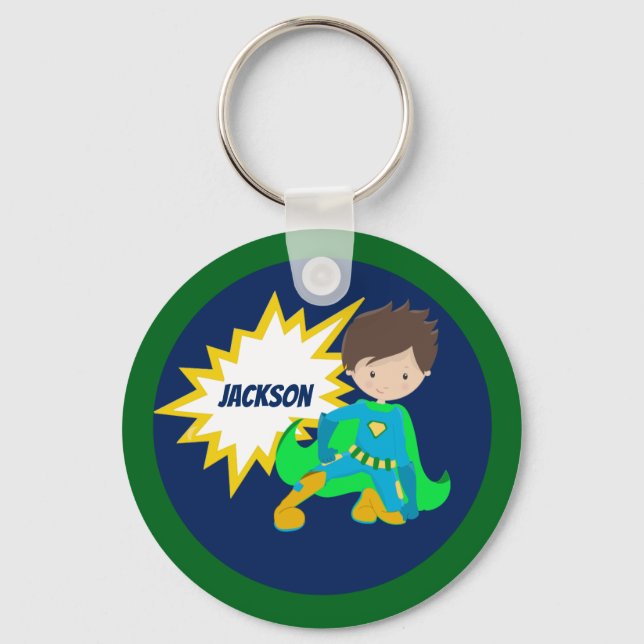 Custom Cool Superhero Action Bubble Keychain (Front)
