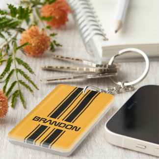 Custom Cool Yellow Black Auto Race Sport Stripe Keychain