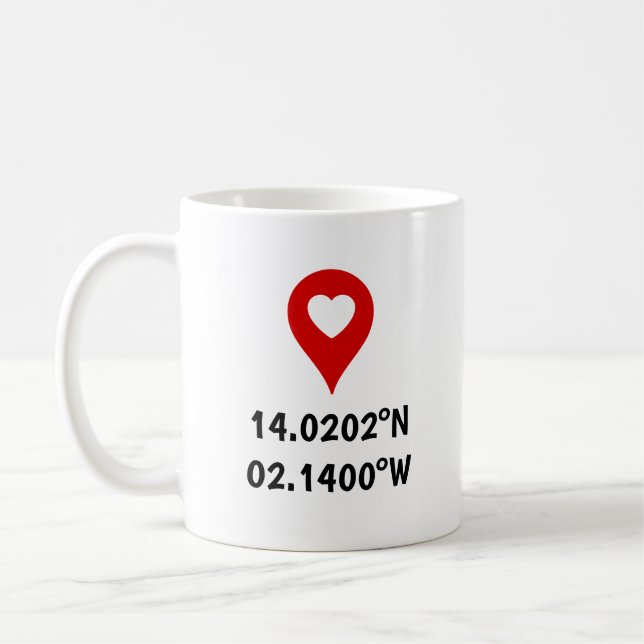 Custom Coordinates Location Valentine's Day Gift Coffee Mug (Left)