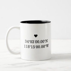 Custom Coordinates Longitude Latitude Valentines  Two-Tone Coffee Mug