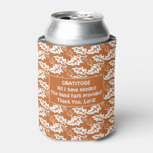 Custom Copper Orange Floral GRATITUDE Can Cooler