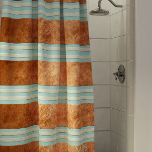 Custom Copper Stripe Robin Egg Blue Shower Curtain