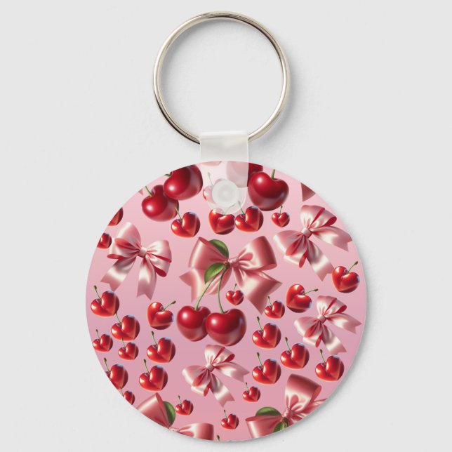 Custom Coquette Heart Bow Pattern  Keychain (Front)