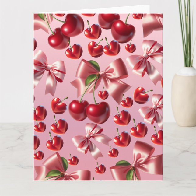 Custom Coquette Heart Bow Pattern Wrapping Paper Card (Front)