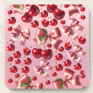 Custom Coquette Heart Bow Pattern Wrapping Paper Coaster