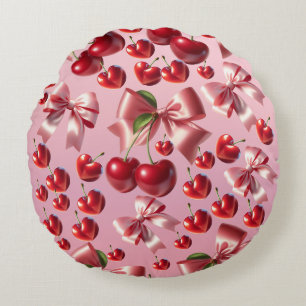 Custom Coquette Heart Bow Pattern Wrapping Paper Round Pillow