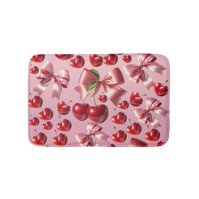 Custom Coquette Heart Cherry Bow Pattern Bath Mat (Front)