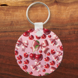 Custom Coquette Heart Cherry Bow Pattern Keychain