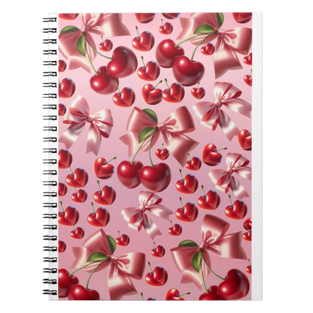Custom Coquette Heart Cherry Bow Pattern Notebook (Front)