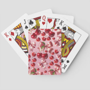 Custom Coquette Heart Cherry Bow Pattern Playing Cards