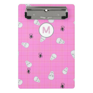 Custom Coquette Pink Plaid Halloween Skulls Mini Clipboard