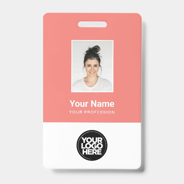 Custom Coral Employee Photo, Bar Code, Logo Badge (Front)