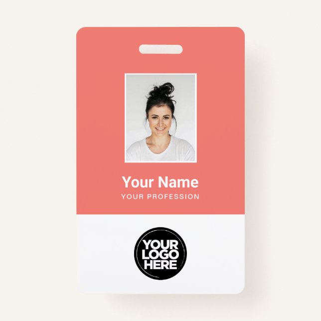 Custom Coral Employee Photo, Bar Code, Logo Badge (Front)