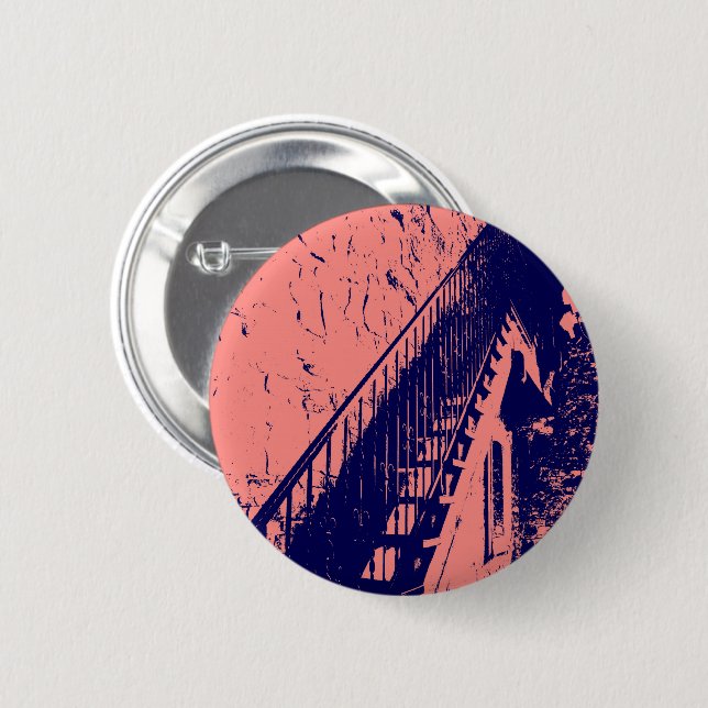 Custom Coral Navy Blue Stairs Button (Front & Back)