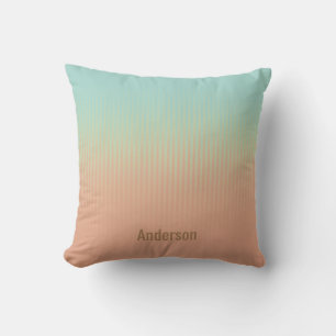 Custom Coral Pink Turquoise Blue White Stripes Throw Pillow