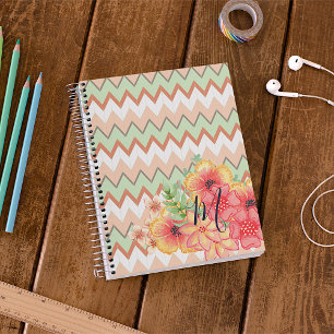 Custom Coral Red Orange Pink Floral Chevron Zigzag Planner